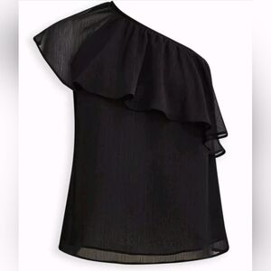 Torrid Women's Black One-Shoulder Ruffle Crinkle Chiffon & Lurex Top Size 2